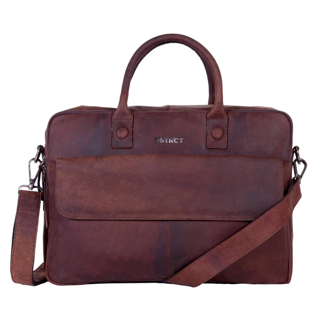 DSTRCT 17 leren laptoptas Wall Street bruin