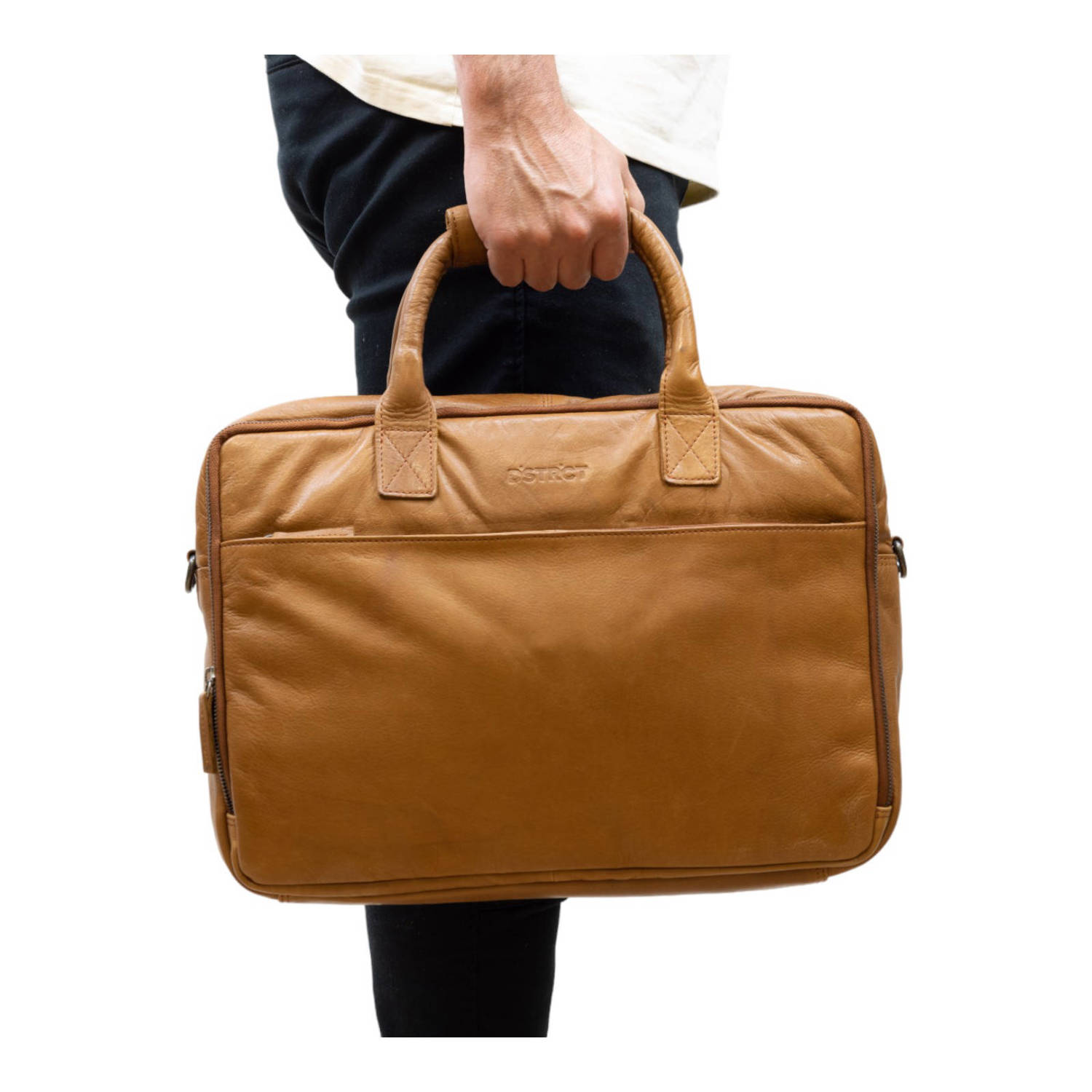 DSTRCT 17 leren laptoptas State Street cognac
