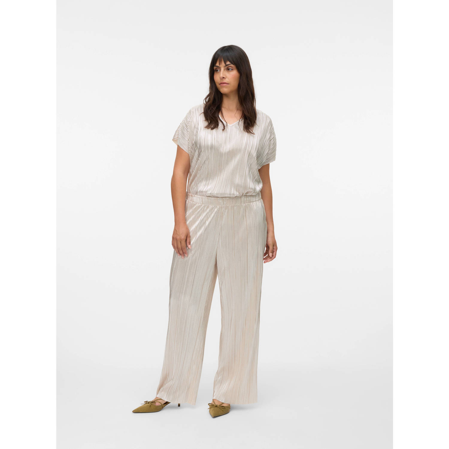 VERO MODA CURVE wide leg regular waist casual broek champagne