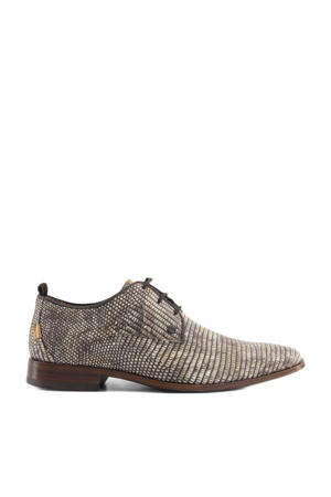 Greymarble leren veterschoenen met dierenprint zand