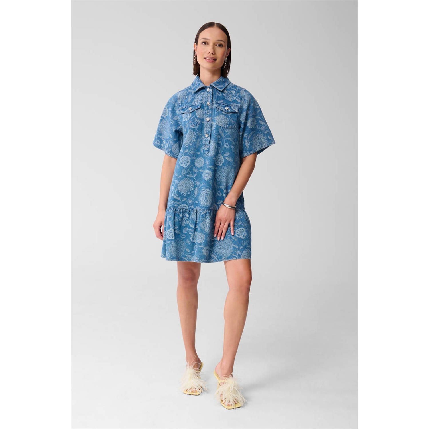Shoeby denim A-lijn jurk medium blue denim