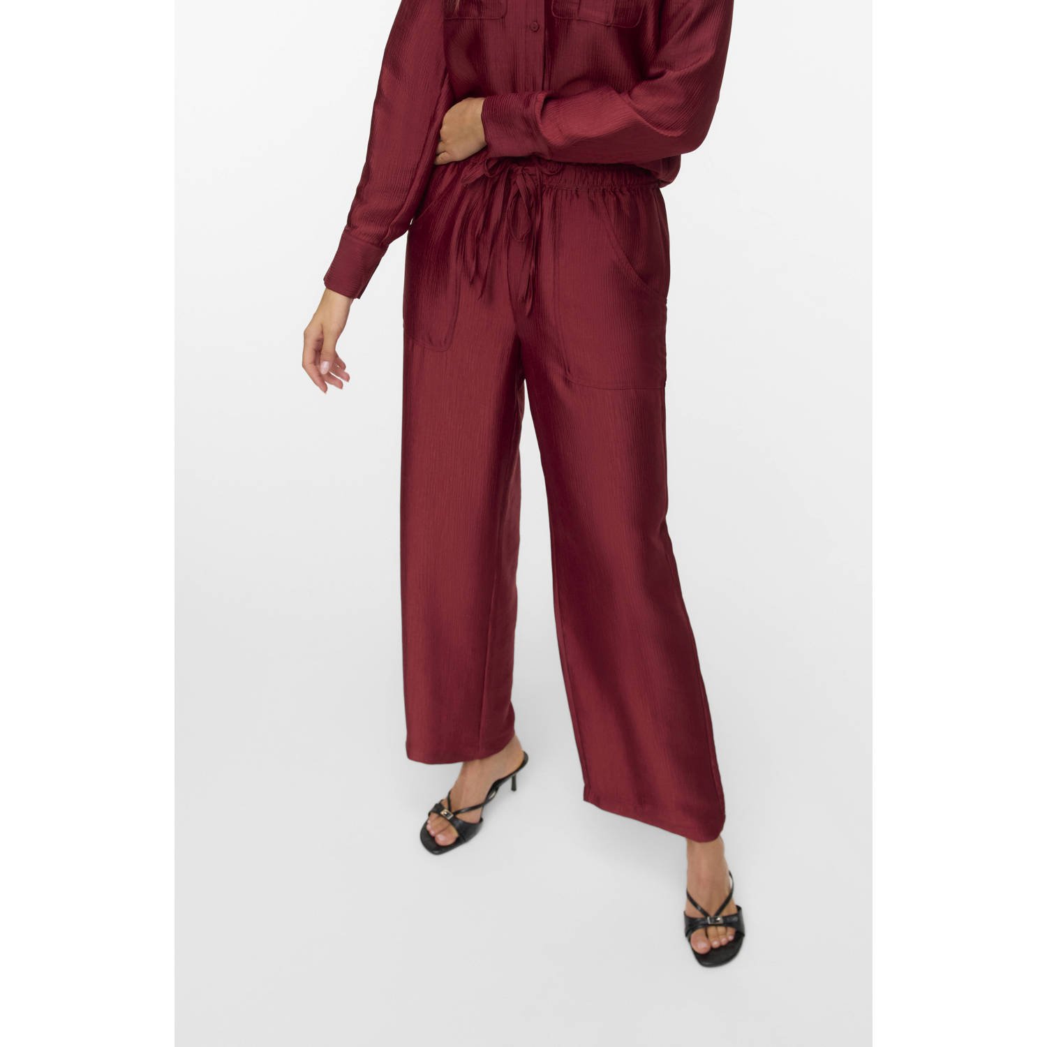 VERO MODA straight high waist casual broek donkerrood