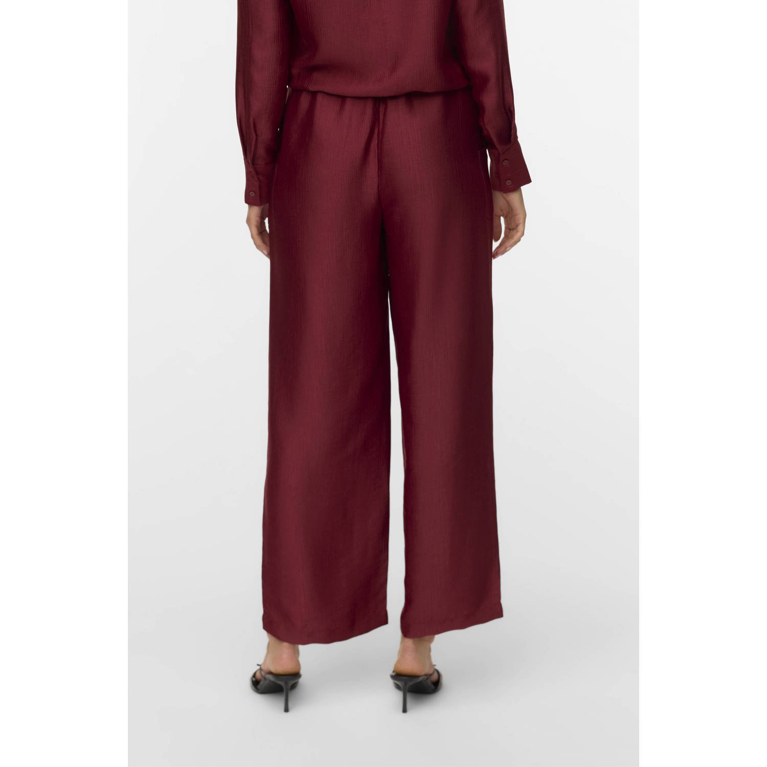 VERO MODA straight high waist casual broek donkerrood