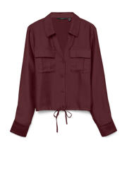 thumbnail: Donkerrode dames VERO MODA blouse van viscose met effen, lange mouwen, klassieke kraag, knoopsluiting en sierveter detail