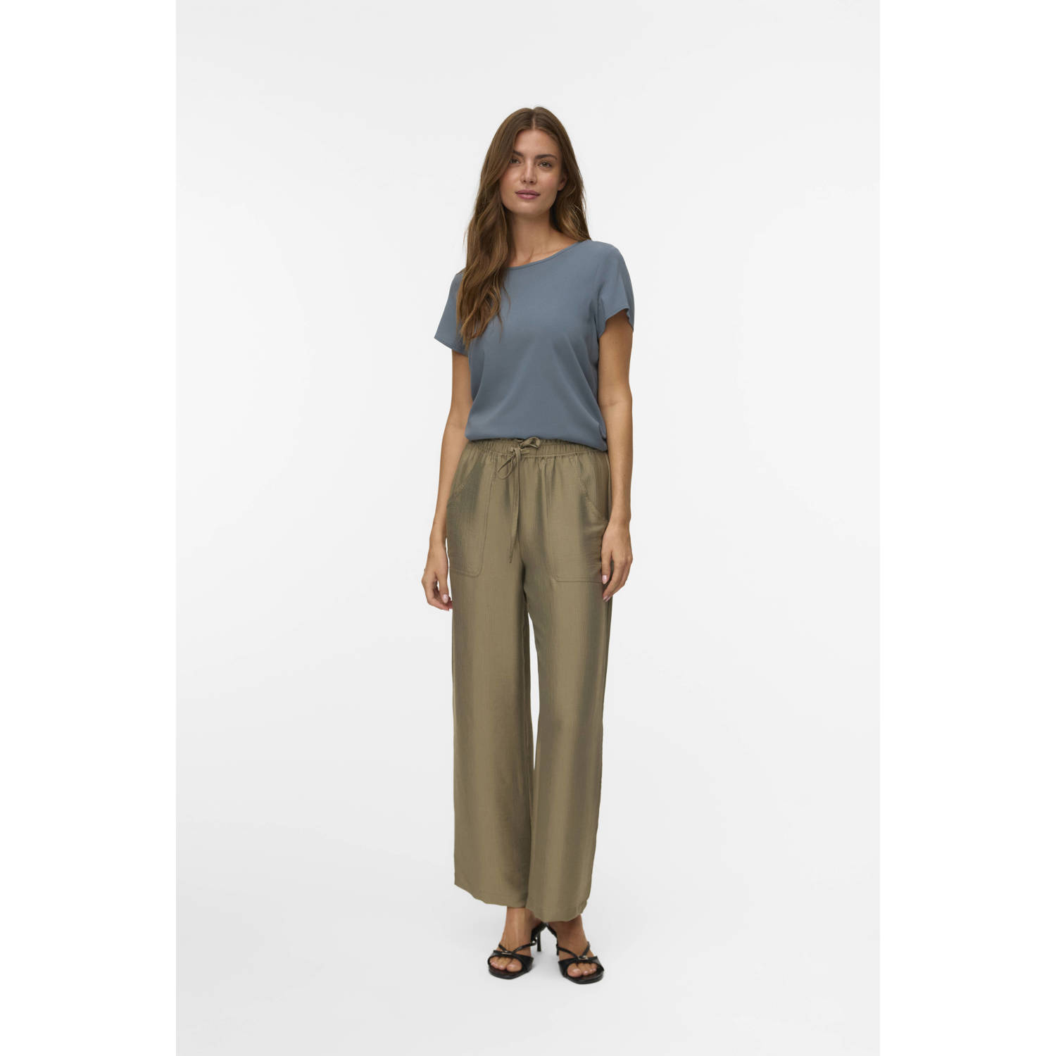VERO MODA straight high waist casual broek groen