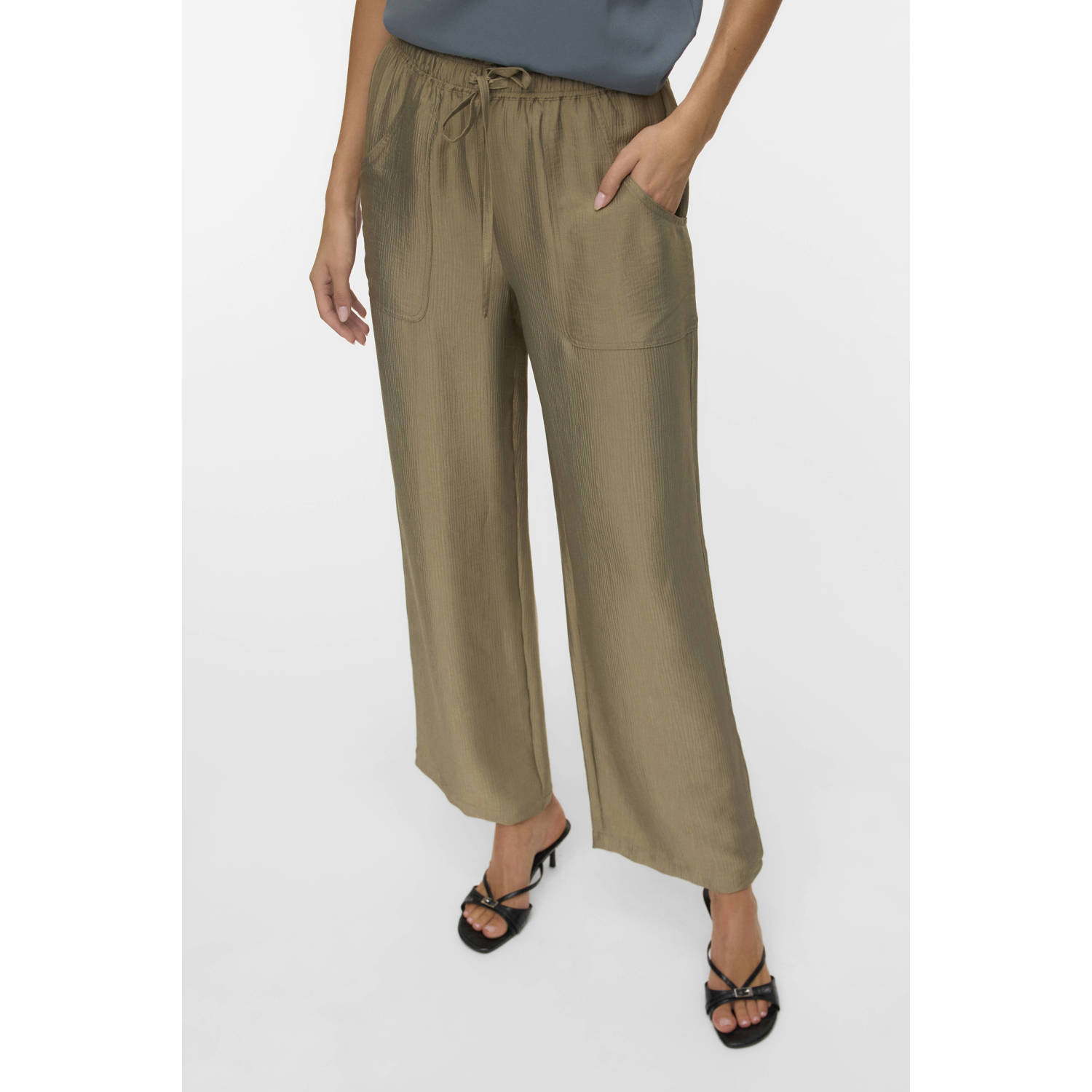 VERO MODA straight high waist casual broek groen