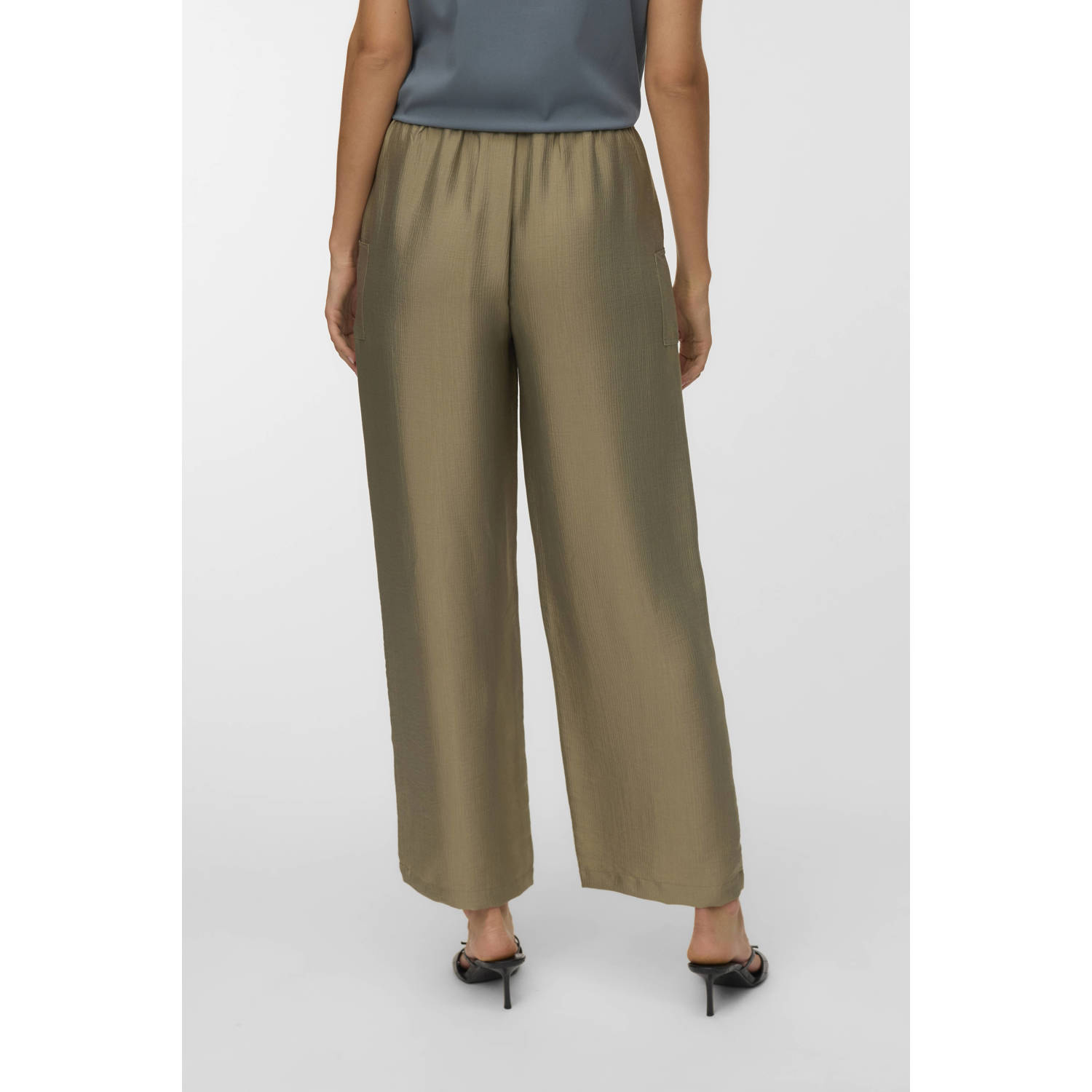 VERO MODA straight high waist casual broek groen