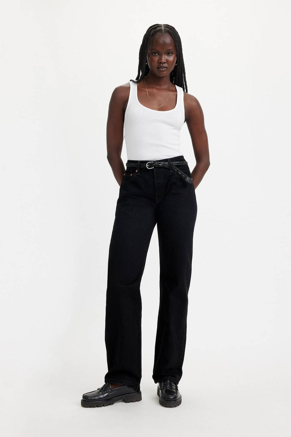 Black denim dames Levi's ® '90s straight leg jeans black van denim met knoopsluiting en effen