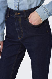 thumbnail: Dark blue denim dames JDY high waist flared jeans dark blue van denim met rits- en knoopsluiting en effen
