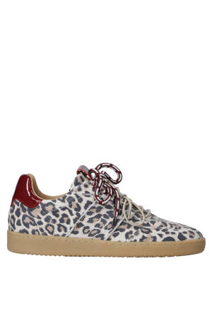 Poona suède sneakers met panterprint zand/bordeaux