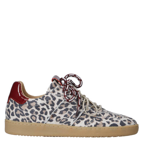 DWRS Poona suède sneakers met panterprint zand/bordeaux afbeelding