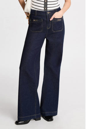 high waist wide leg jeans dark blue denim