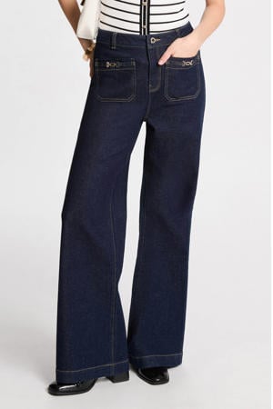 high waist wide leg jeans dark blue denim