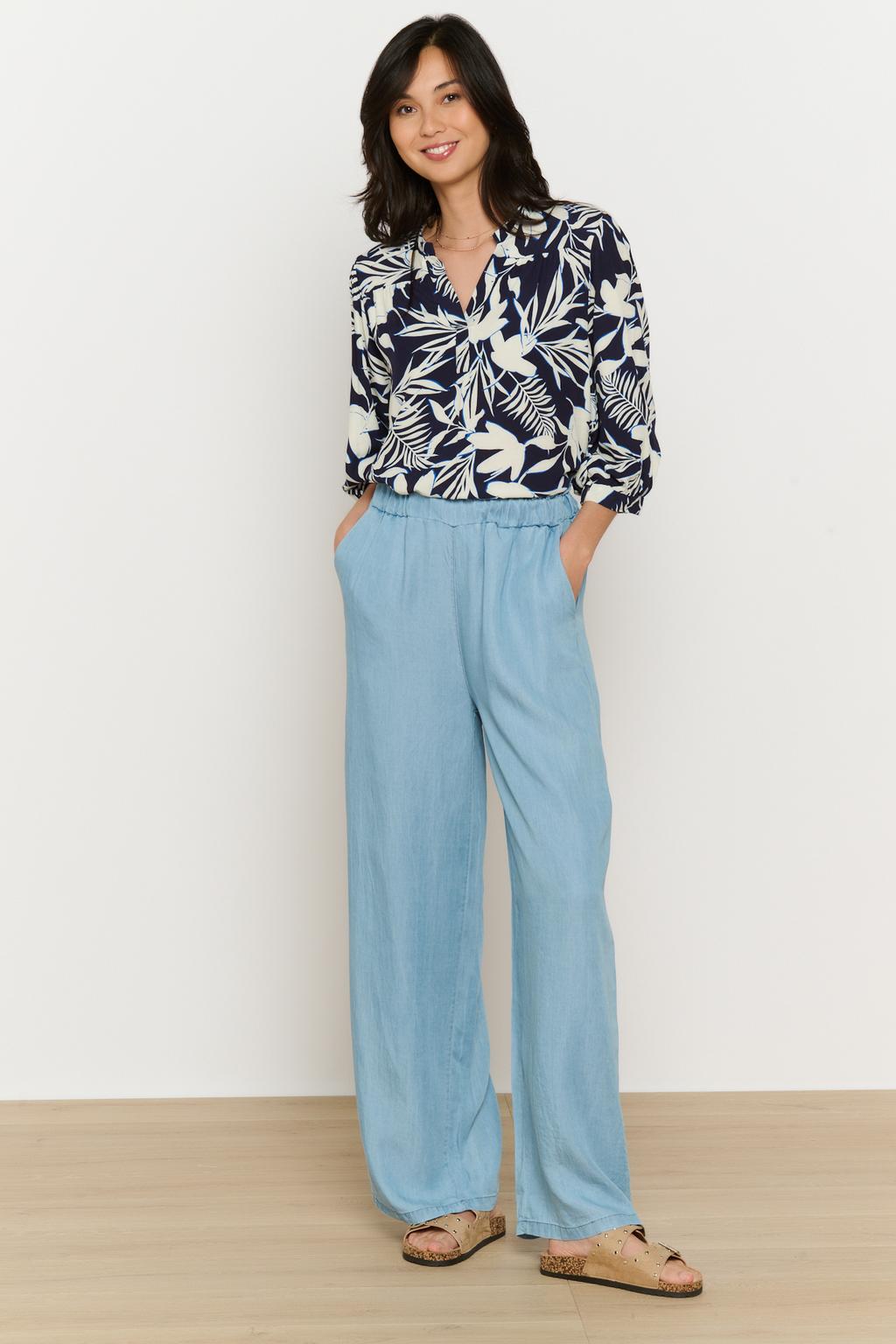Light blue denim dames LOLALIZA wide leg regular waist broek van denim met effen