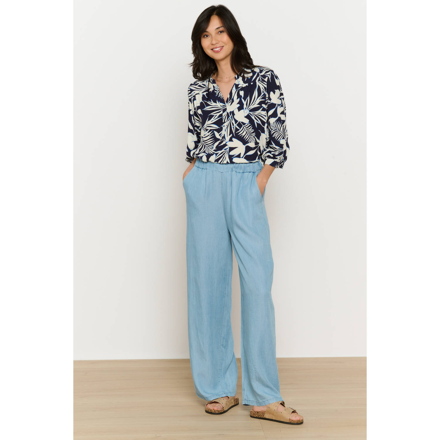 LOLALIZA wide leg regular waist broek light blue denim