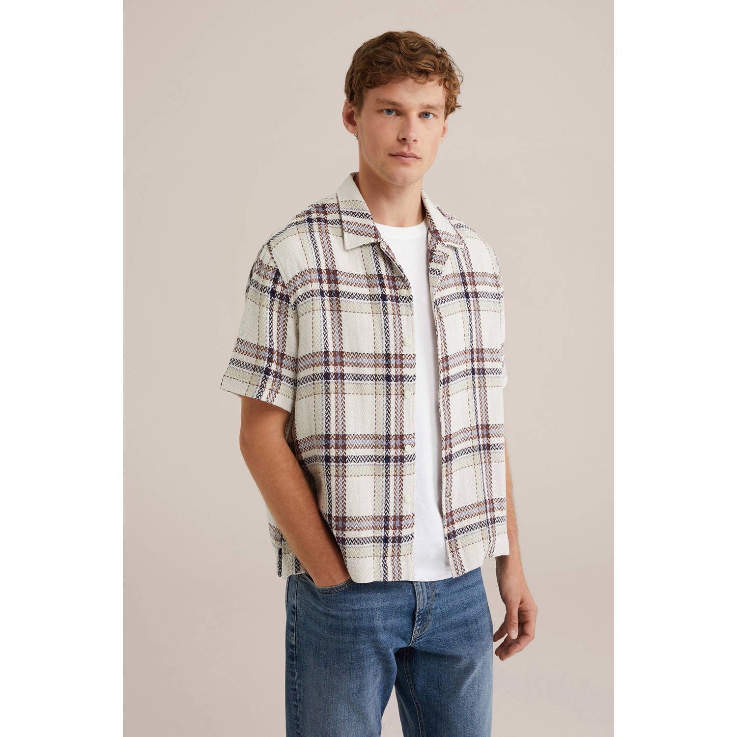 WE Fashion Blue Ridge casual overhemd met textuur beige