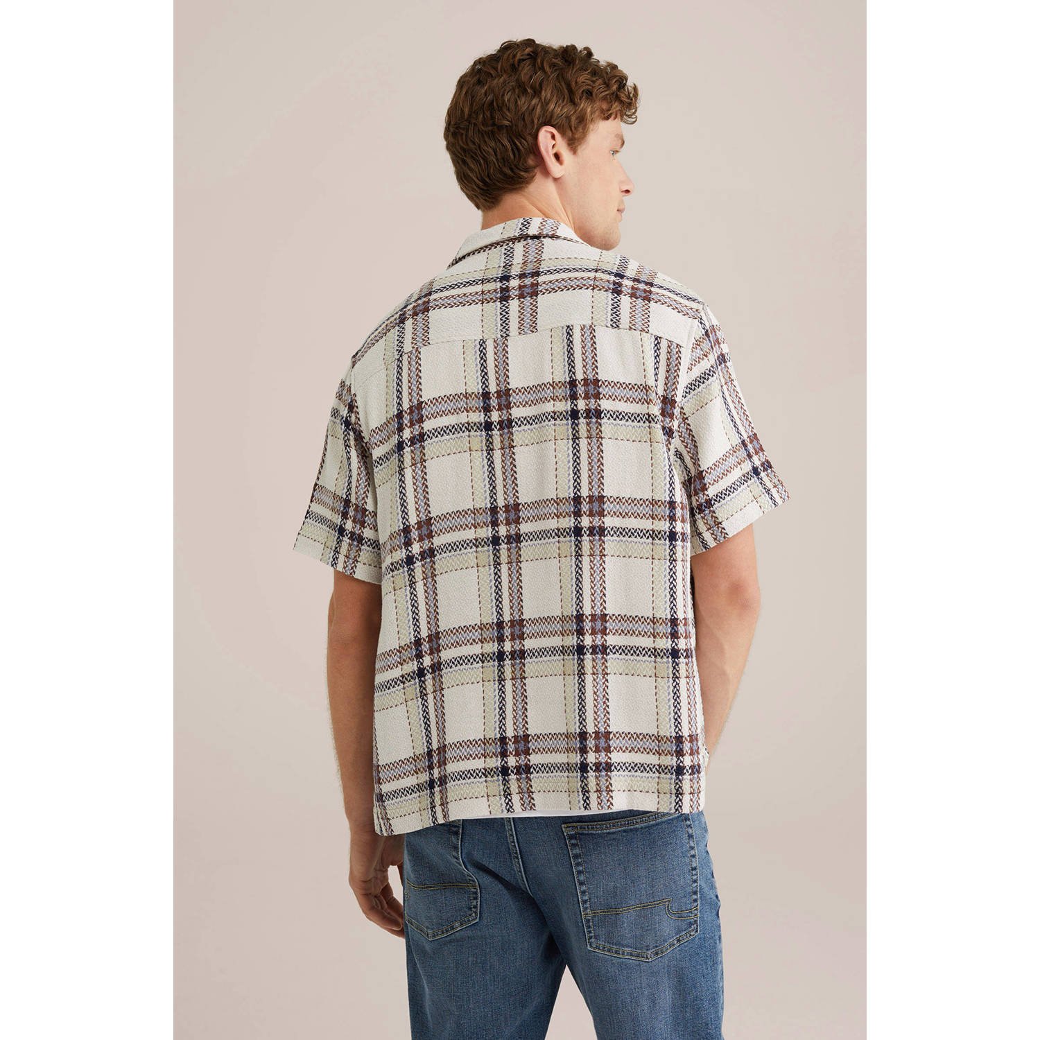 WE Fashion Blue Ridge casual overhemd met textuur beige
