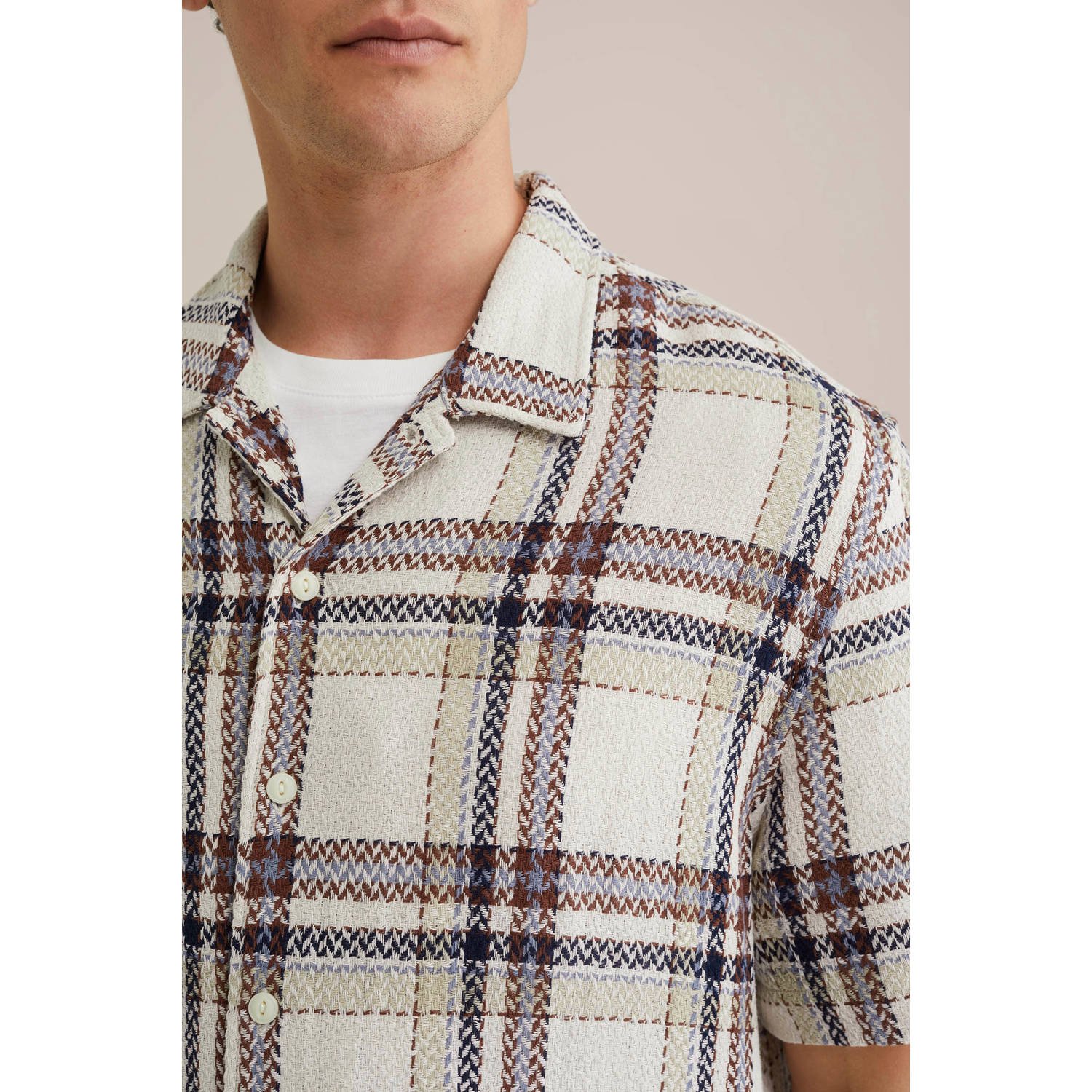 WE Fashion Blue Ridge casual overhemd met textuur beige