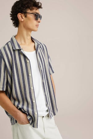 comfort gestreepte casual overhemd donkerblauw
