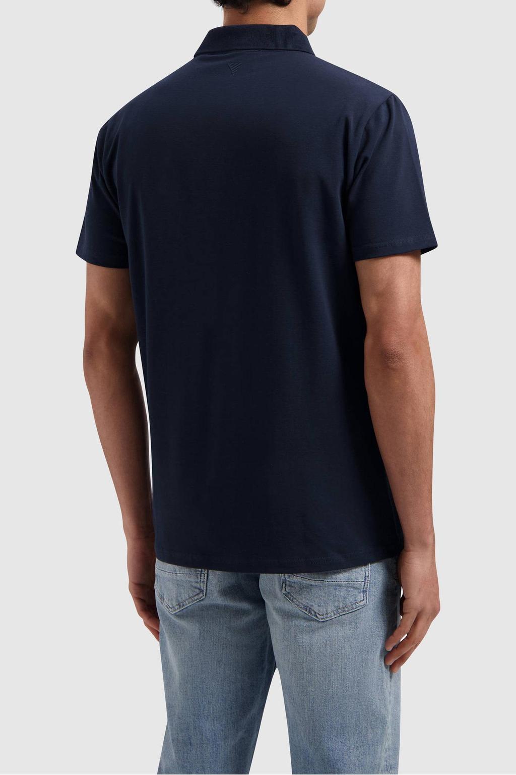 Blauwe heren Pure Path regular polo van stretchkatoen met effen, korte mouwen, klassieke kraag en knoopsluiting