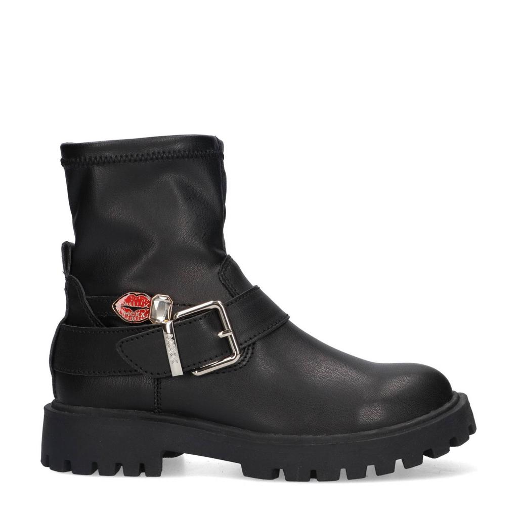 Zwarte meisjes Mexx Star Sam bikerboots van imitatieleer met ritssluiting