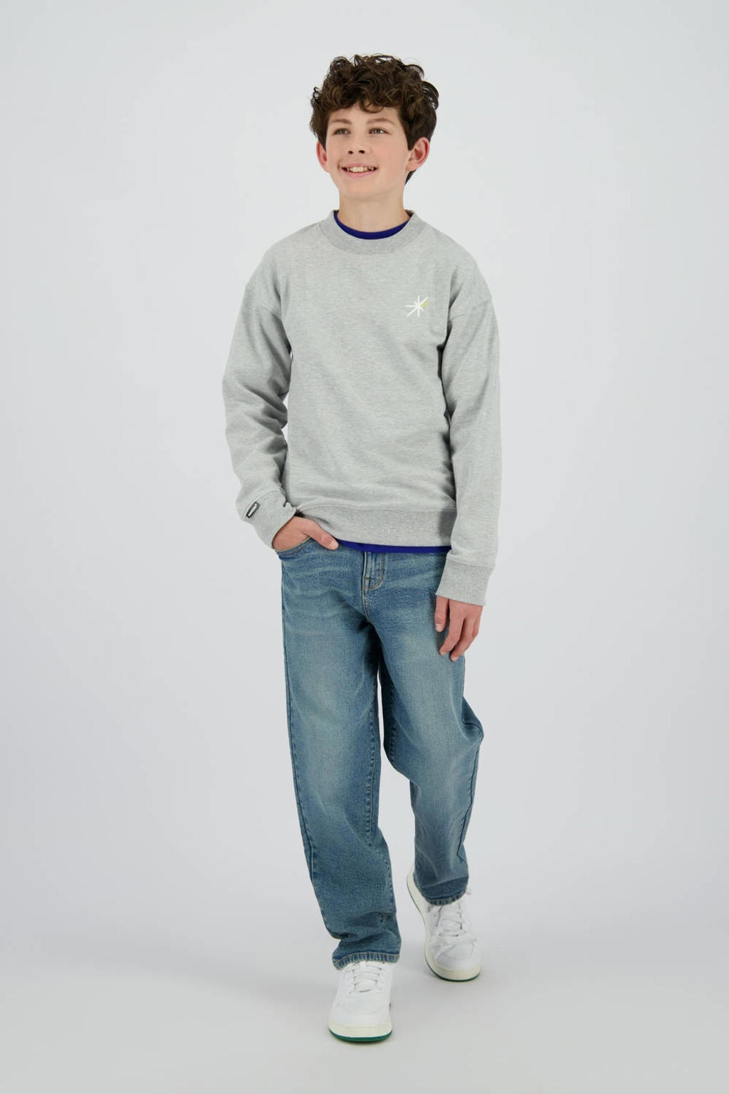 Grijze jongens Raizzed sweater van stretchkatoen met backprint, lange mouwen, ronde hals en geribde boorden