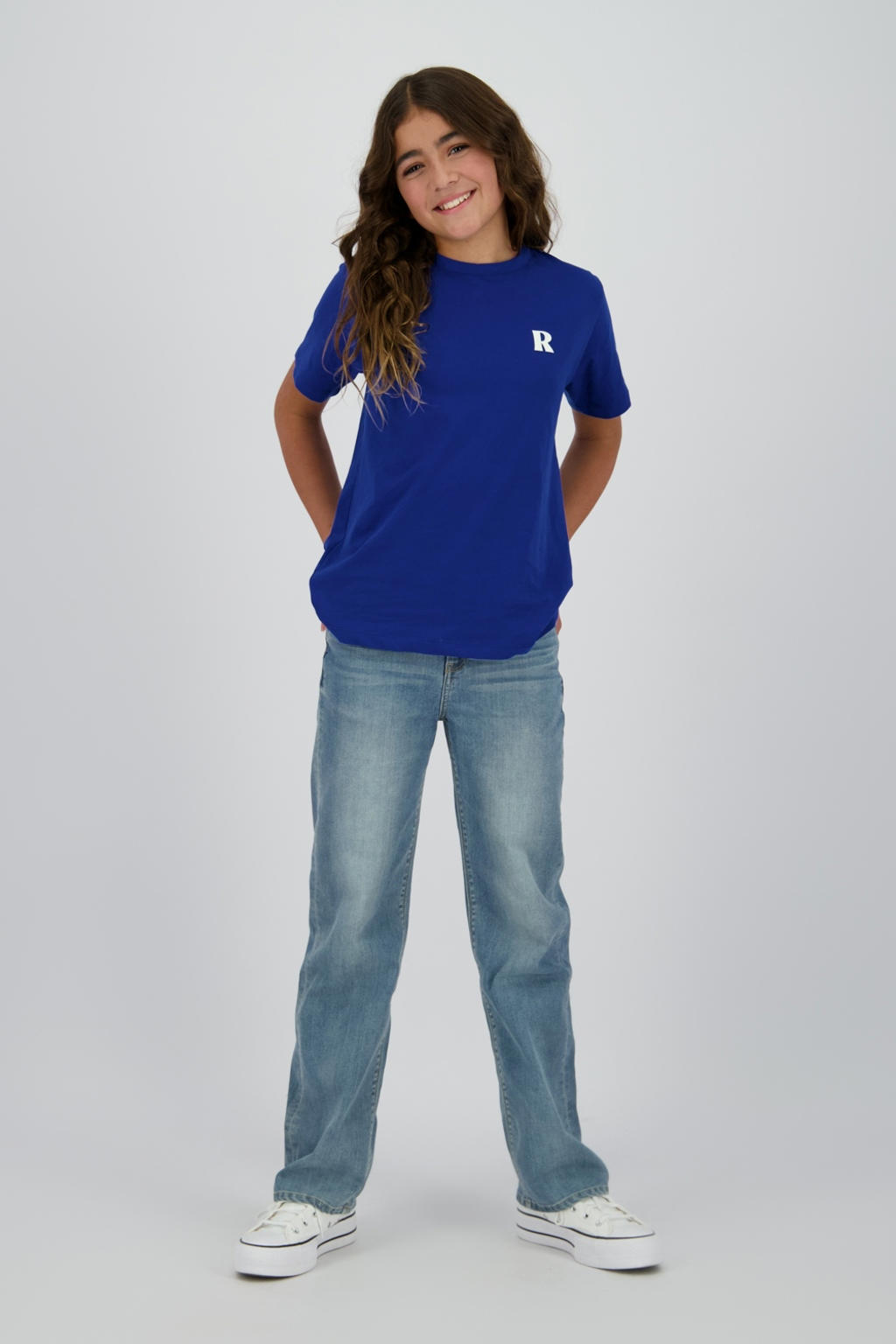 Blauwe meisjes Raizzed T-shirt van katoen met backprint, korte mouwen en ronde hals