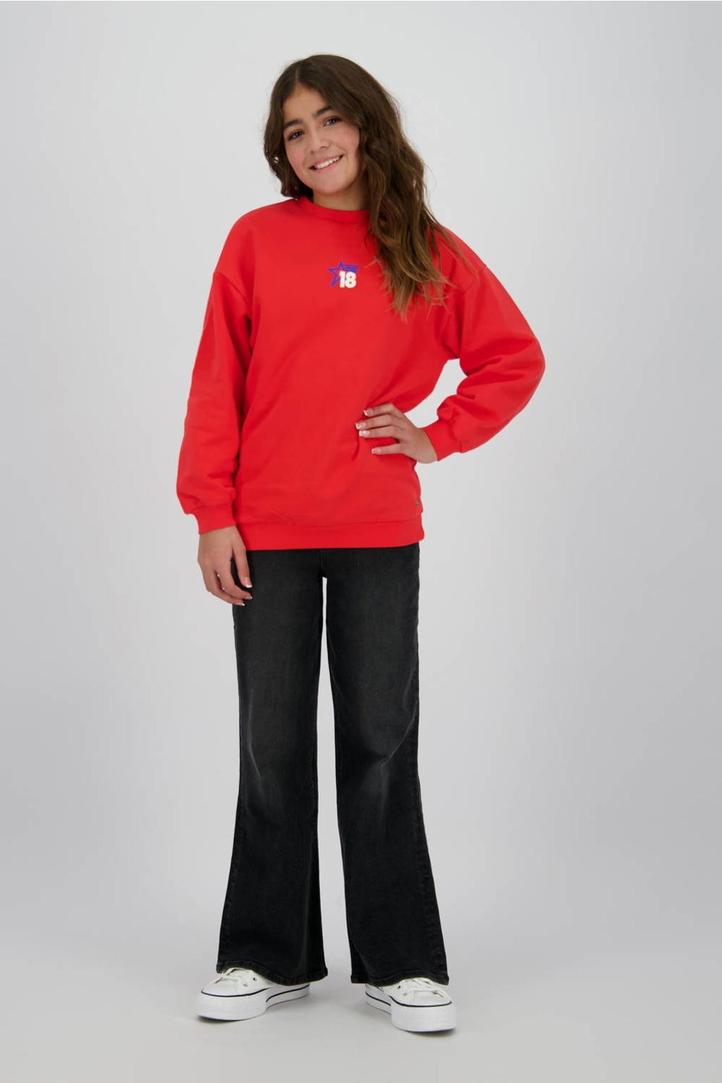 Rode meisjes Raizzed sweater van stretchkatoen met backprint, lange mouwen en ronde hals
