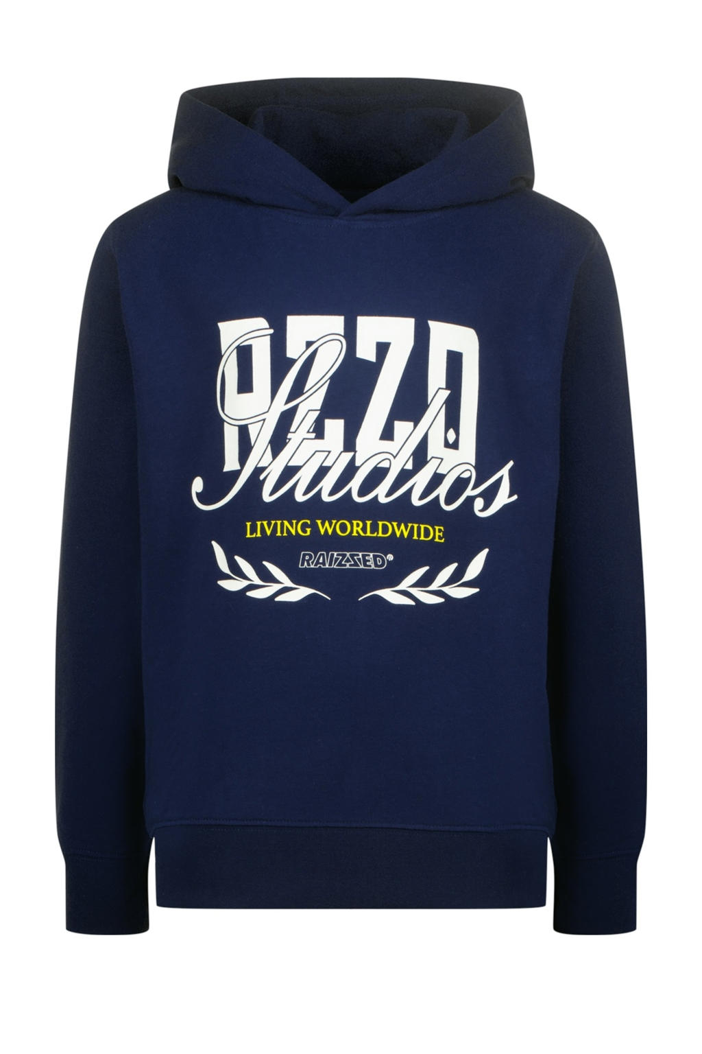 Donkerblauwe jongens Raizzed hoodie van stretchkatoen met printopdruk, lange mouwen en capuchon