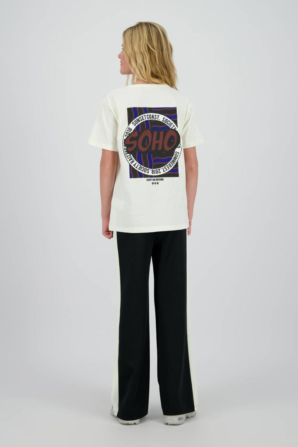 Witte meisjes Raizzed T-shirt van katoen met backprint, korte mouwen en ronde hals