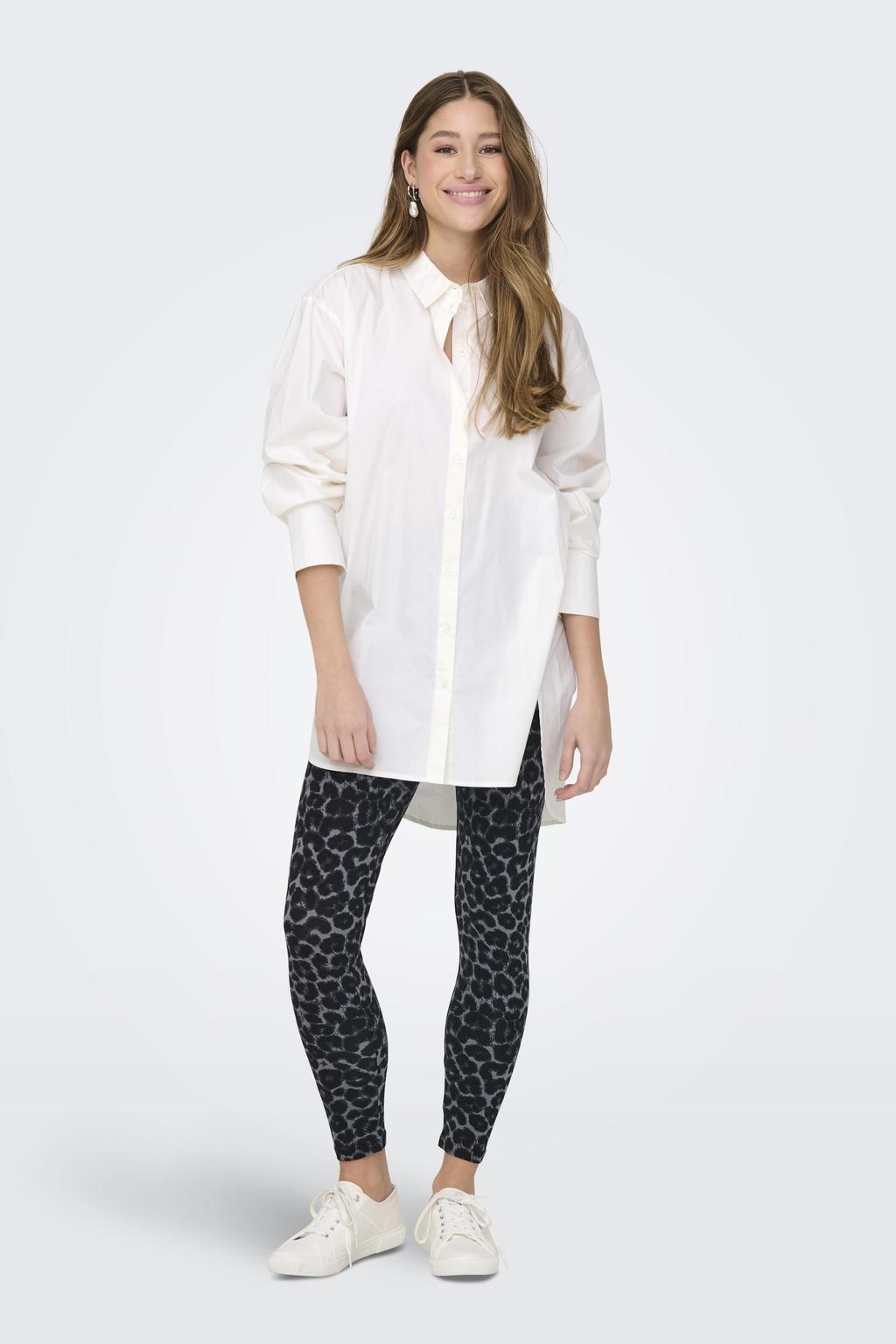 Grijze dames JDY legging van katoen met skinny fit, high waist, elastische tailleband en dierenprint