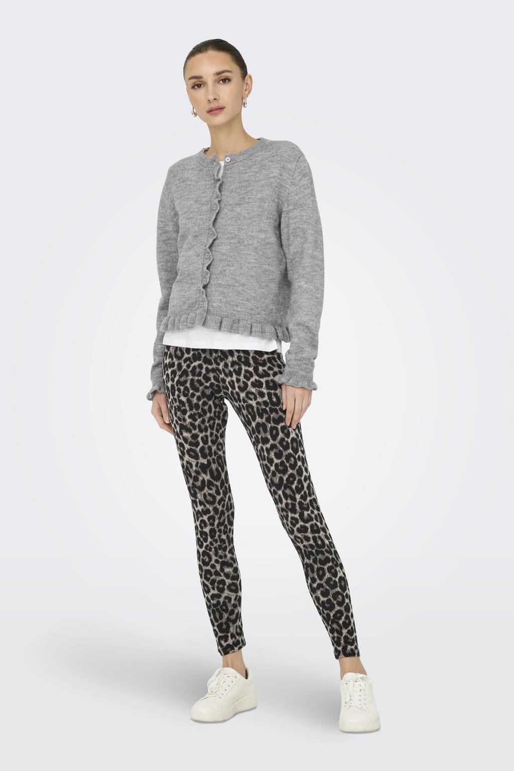 Taupe en donkergrijze dames JDY legging van katoen met skinny fit, high waist, elastische tailleband en dierenprint