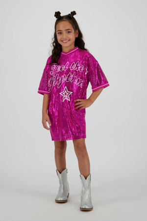 t-shirtjurk met pailletten fuchsia