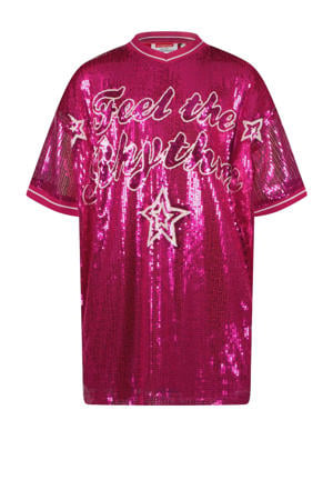 t-shirtjurk met pailletten fuchsia