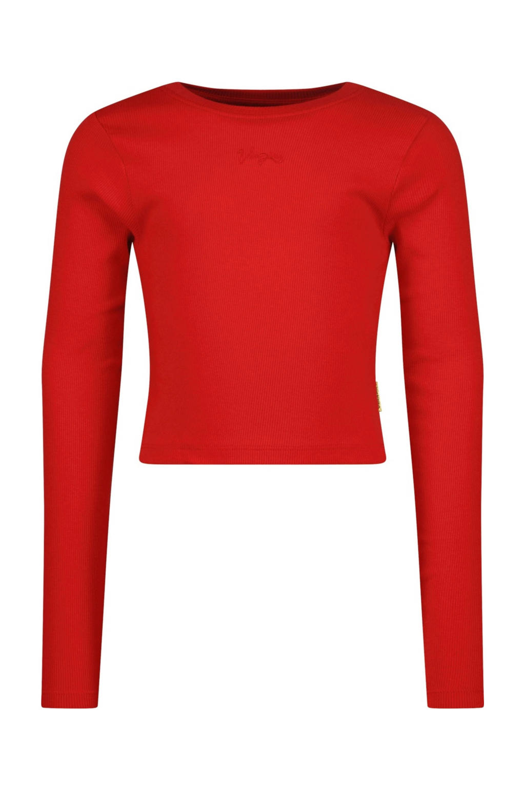 Rode meisjes Vingino longsleeve rib gebreid van stretchkatoen met effen, lange mouwen en ronde hals