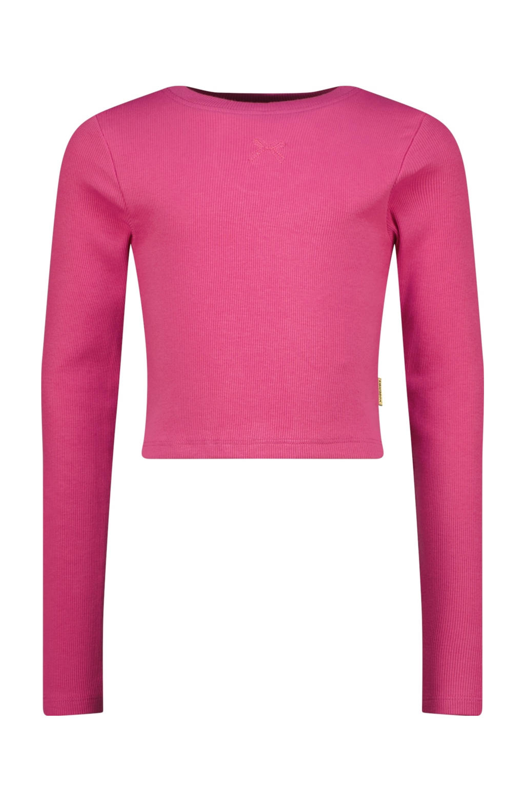 Roze meisjes Vingino longsleeve rib gebreid van stretchkatoen met effen, lange mouwen en ronde hals