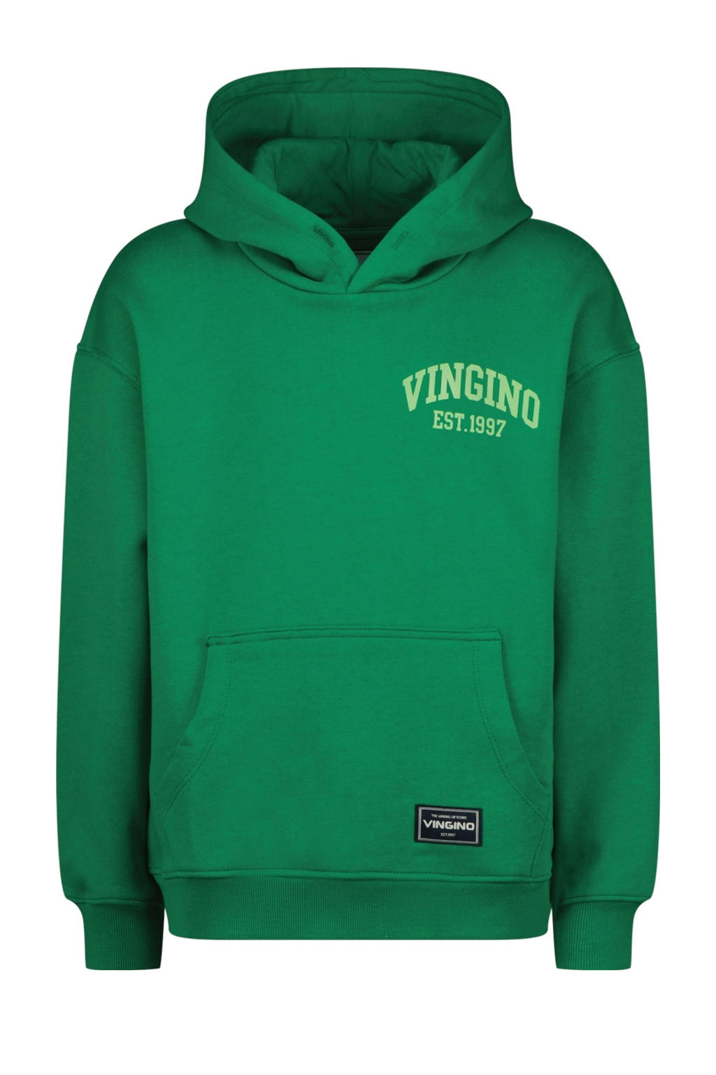 Groene jongens Vingino hoodie van sweat materiaal met logo dessin, lange mouwen en capuchon