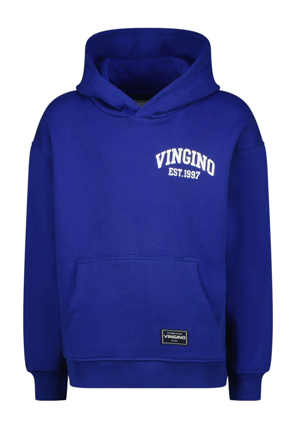 Blauwe jongens Vingino hoodie van sweat materiaal met logo dessin, lange mouwen en capuchon