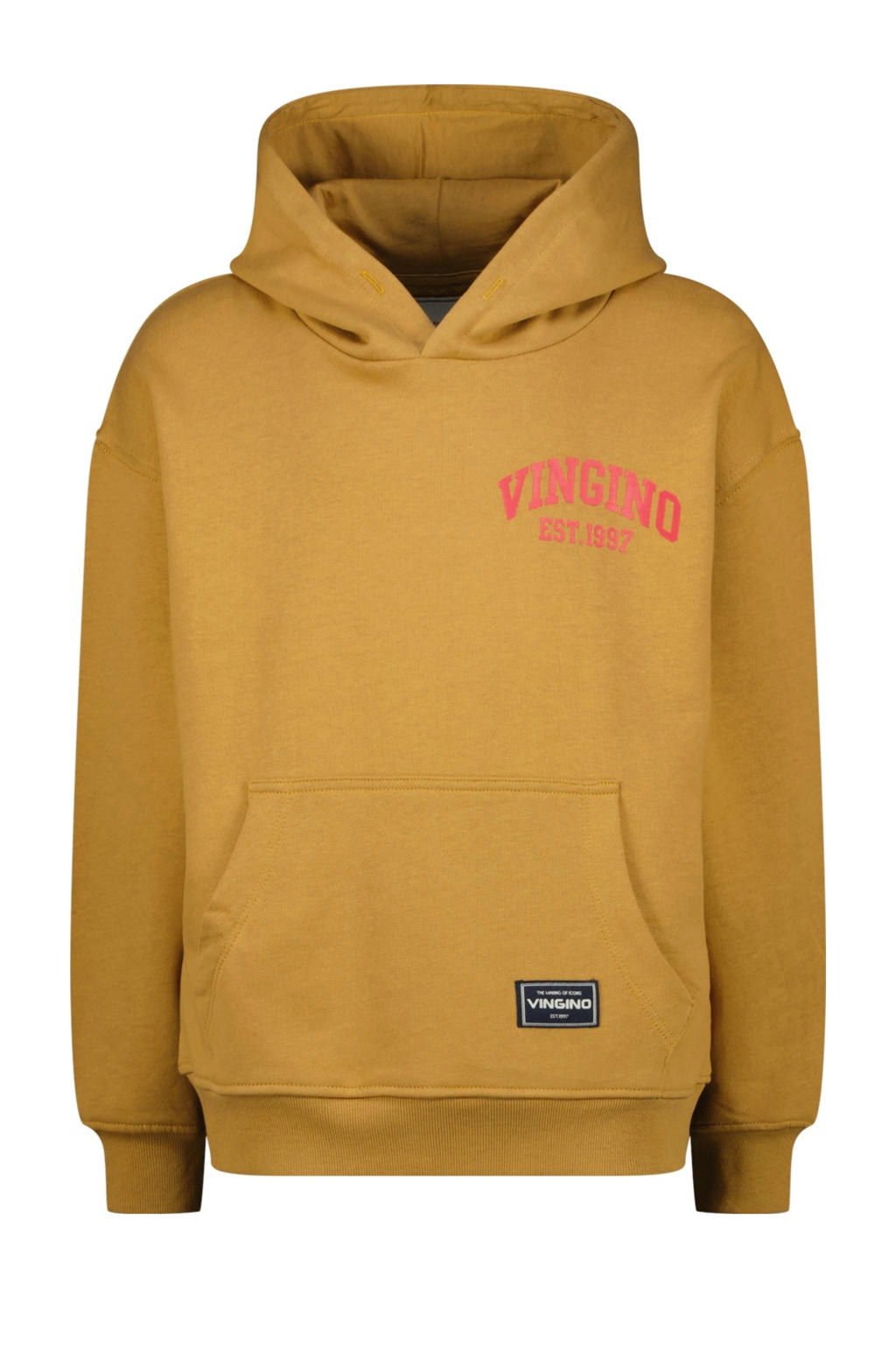 Bruine jongens Vingino hoodie van sweat materiaal met logo dessin, lange mouwen en capuchon
