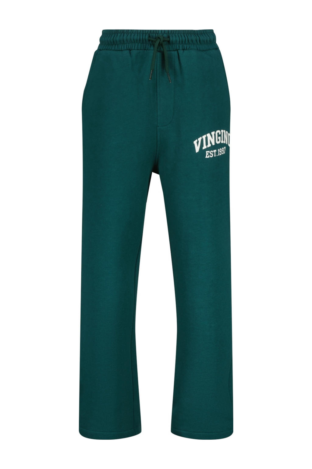 Donkergroene jongens Vingino relaxed sweatpants van katoen met regular waist, elastische tailleband met koord en logo dessin