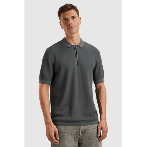 Cast Iron regular polo gebreid grijsblauw afbeelding