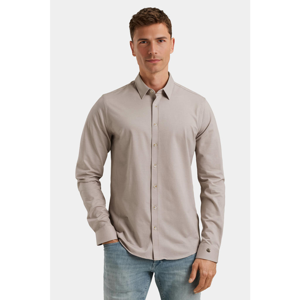 Roze heren Cast Iron slim casual overhemd van katoen met effen, lange mouwen en klassieke kraag