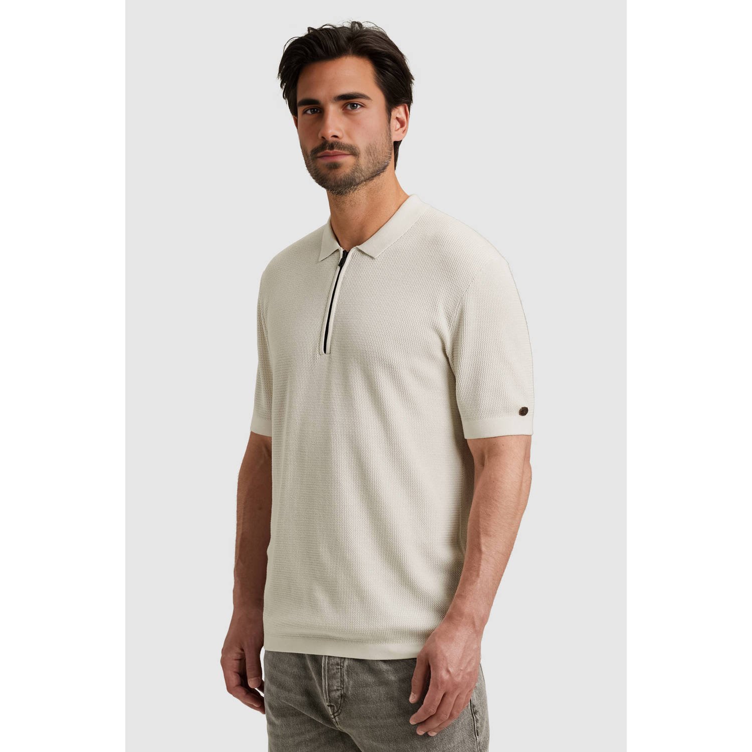 Cast Iron regular polo gebreid ecru