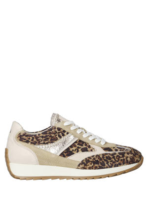 Harlem 02.05 suède sneakers met panterprint beige/zilver