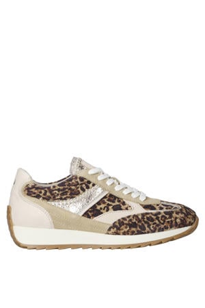 Harlem 02.05 suède sneakers met panterprint beige/zilver