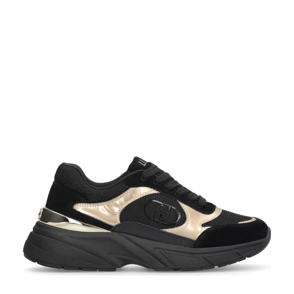Zwart en gouden dames Liu Jo LJ01 01 chunky leren sneakers van 51% leer/49% polyester met veters