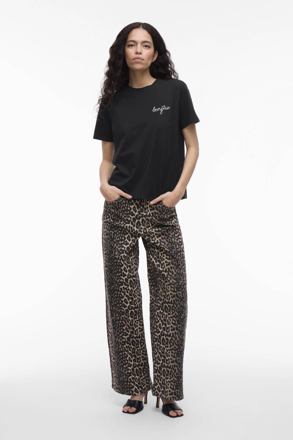 Zwarte dames VILA jersey T-shirt met tekst print, korte mouwen en ronde hals