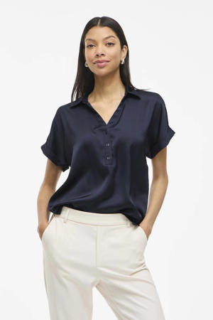 satijnen top marineblauw