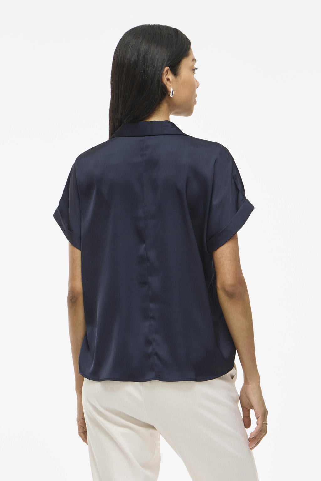 VILA satijnen top marineblauw