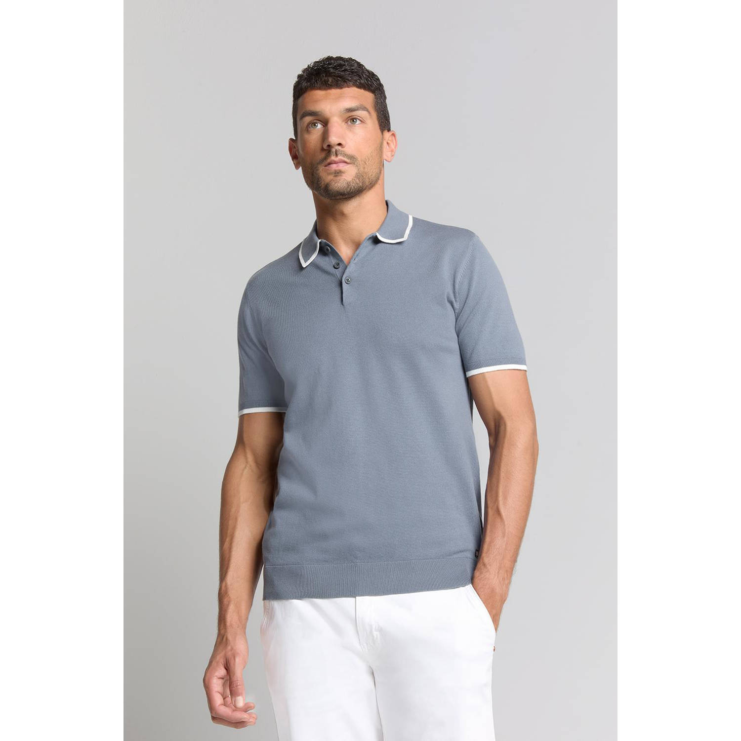 No Excess regular polo grijsblauw